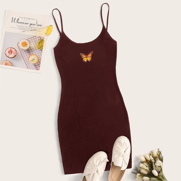

Butterfly Graphic Bodycon Mini Dress, Burgundy