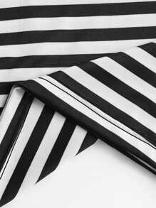 SHEIN EZwear Pocket Patch Striped Ringer Tee - Black and White - View 5