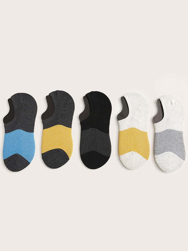 

5pairs Men Colorblock Knitted Ankle Socks, Multicolor