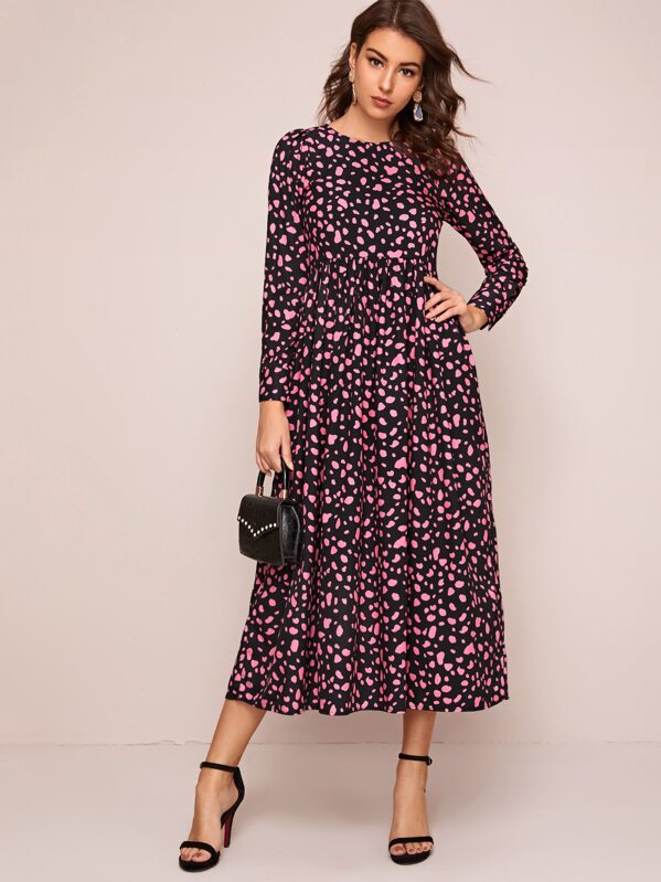 

All Over Print Keyhole Back High Waist Dress, Multicolor, MARTINA