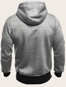 Manfinity Men Contrast Binding Drawstring Hoodie - Grey - View 2