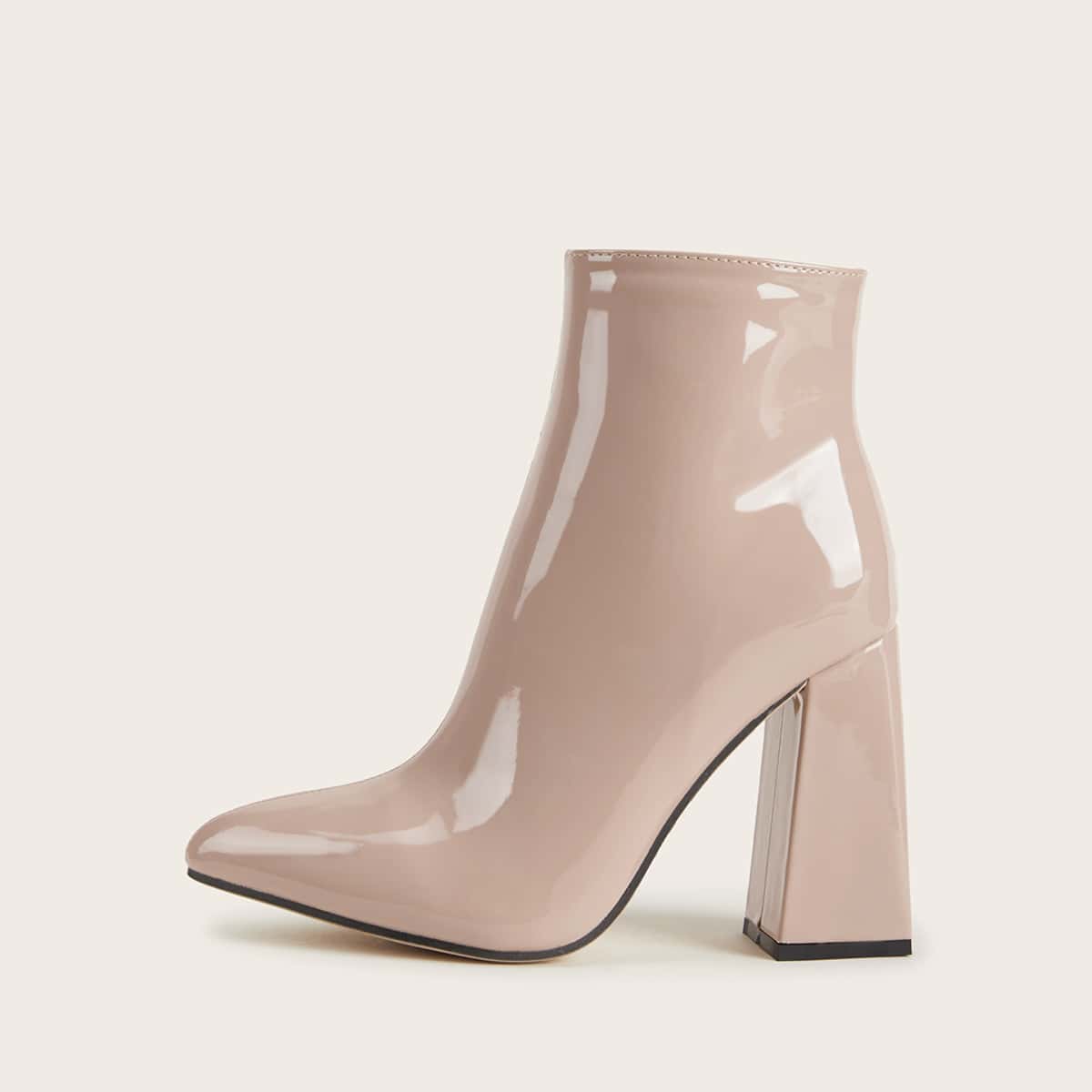 

Patent Point Toe Side Zip Chunky Boots, Pink