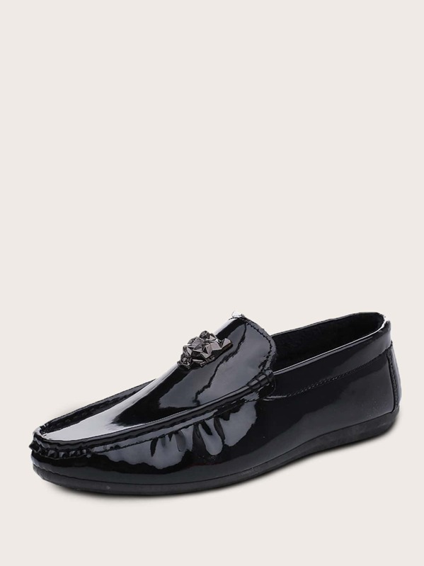 

Men Metal Decor Patent Loafers, Black