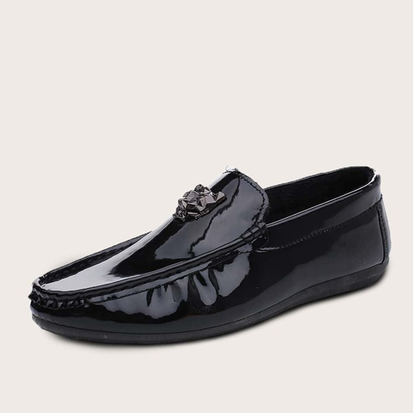 

Men Metal Decor Patent Loafers, Black