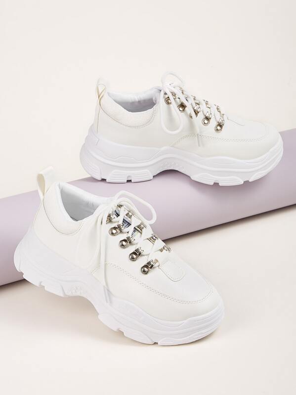 

Lace-up Front Chunky Sneakers, White