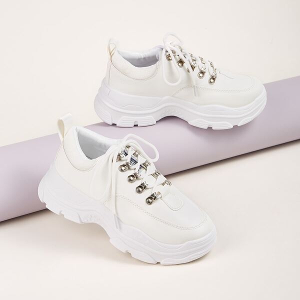 

Lace-up Front Chunky Sneakers, White