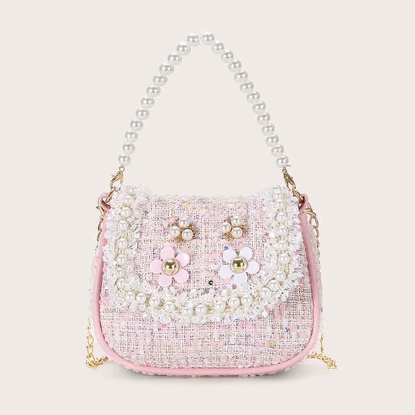 

Girls Faux Pearl & Applique Decor Beaded Satchel Bag, Pink