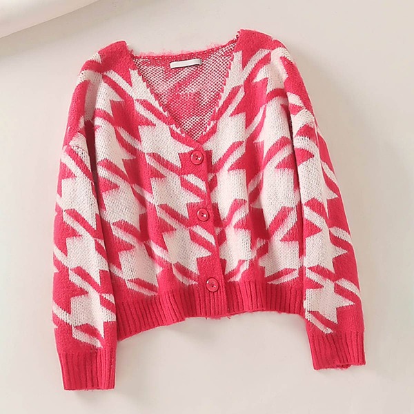 

Button Through Houndstooth Print Cardigan, Multicolor