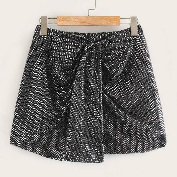 

Ruched Front Zip Back Mini Skirt, Black