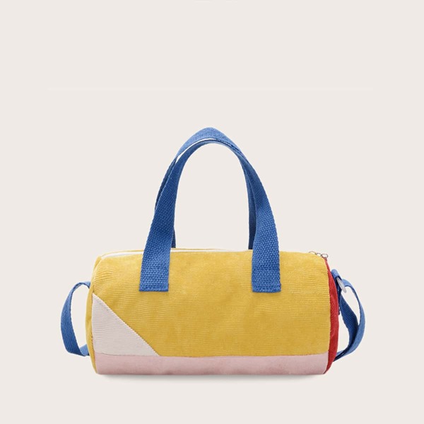 

Kids Color Block Corduroy Barrel Bag, Multicolor