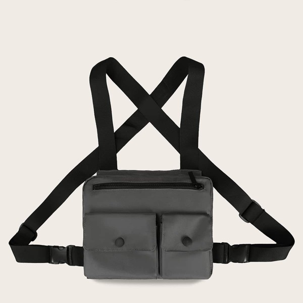 

Men Pocket Front Release Buckle Fanny Pack, Grey