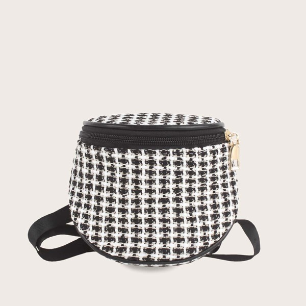 

Girls Structured Houndstooth Crossbody Bag, Black