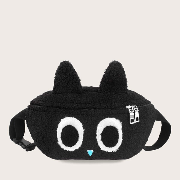 

Girls Cartoon Design Fluffy Fanny Pack, Black