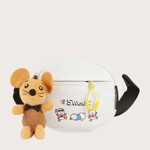 

Girls Mouse Decor Cartoon Graphic Fanny Pack, White