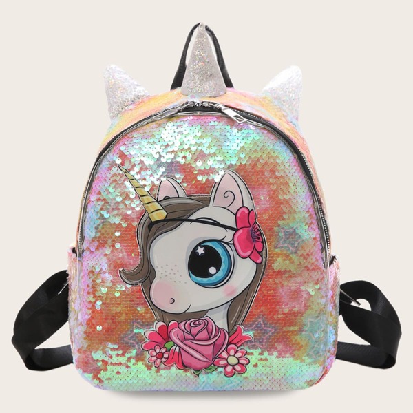 

Girls Sequins Decor Unicorn Pattern Backpack, Multicolor
