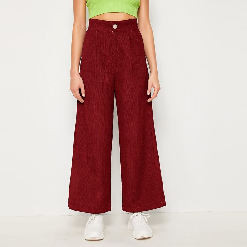 

Pocket Side Wide Leg Corduroy Pants, Burgundy