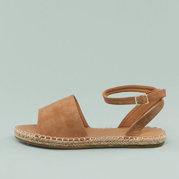 

Open Toe Buckled Ankle Espadrille Sandals, Camel