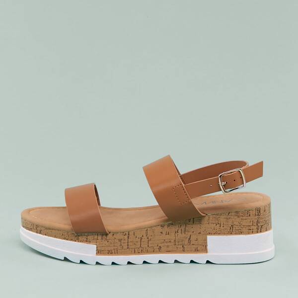 

Open Toe Cork Platform Lug Sole Slingback Sandals, Camel