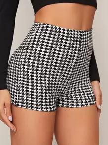 Firerie Form Fitted Houndstooth Shorts - Black and White - View 1