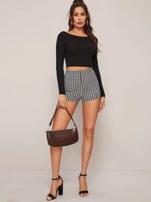Firerie Form Fitted Houndstooth Shorts - Black and White - View 5