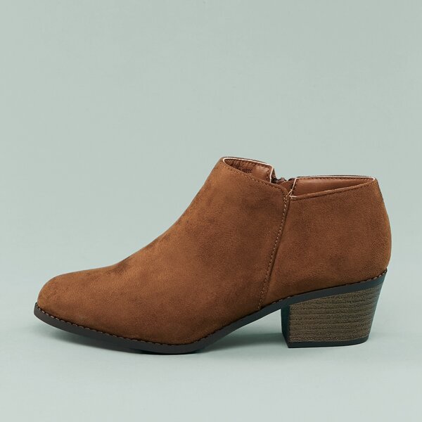 

Almond Toe Short Chunky Heel Booties, Camel