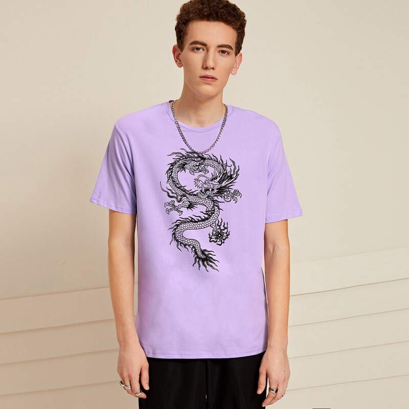 

Guys Dragon Print Tee, Pastel lilac purple