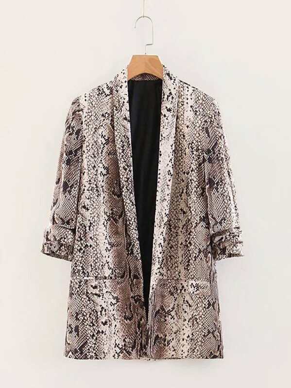 

Plus Shawl Collar Snakeskin Print Blazer, Multicolor