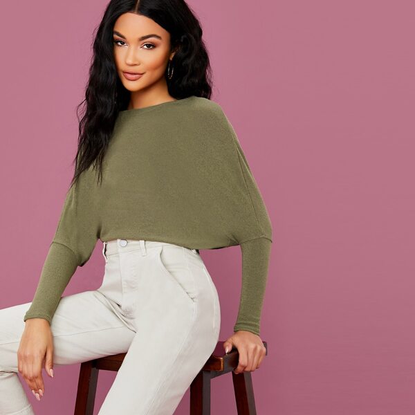 

Boat Neck Dolman Sleeve Tunic Top, Army green