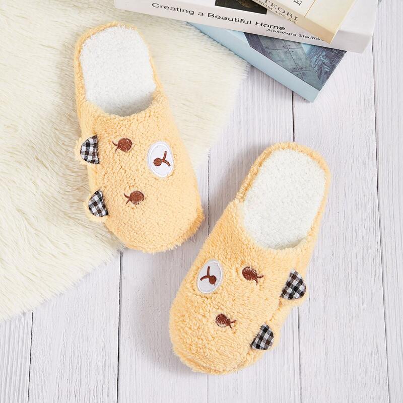 

Cartoon Design Embroidered Detail Slippers, Beige