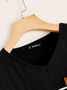 SHEIN LUNE Elbow Patched Striped Tee Dress - Black and White - View 3