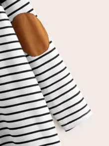 SHEIN LUNE Elbow Patched Striped Tee Dress - Black and White - View 4