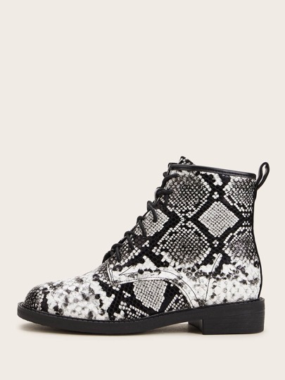 Snakeskin Print Combat Boots