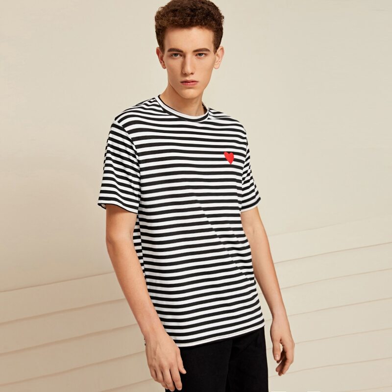 

Guys Heart and Striped Tee, Black and white