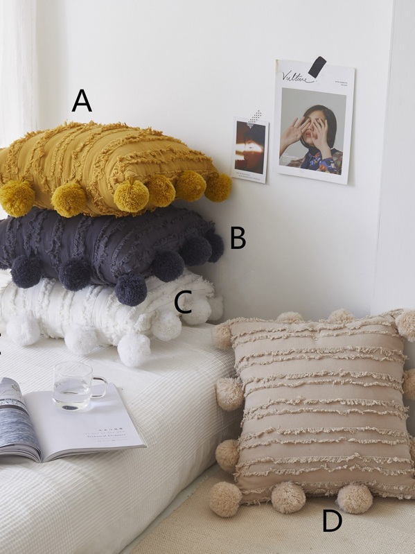 

1pc Pom Pom Decor Fringe Cushion Cover, Multicolor