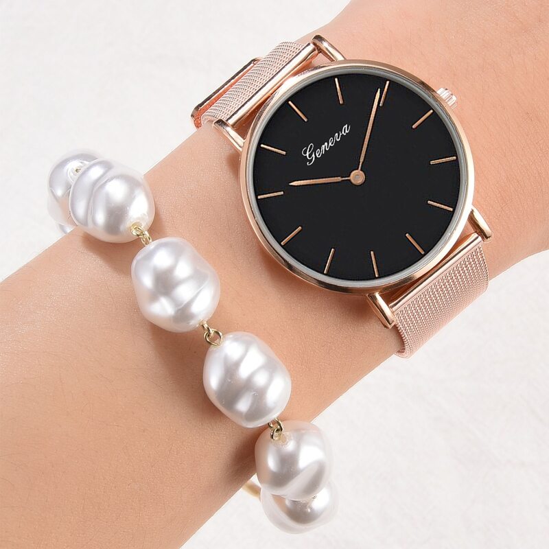 

1pc Mesh Strap Minimalist Watch & 1pc Bracelet