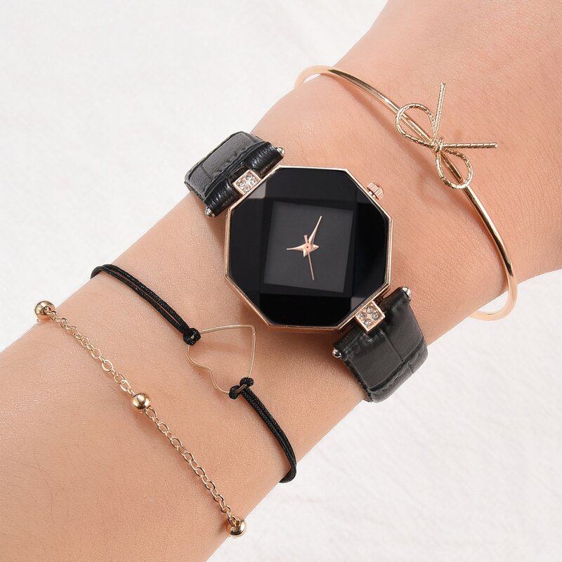 

1pc Hexagon Dial Watch & 3pcs Bracelet