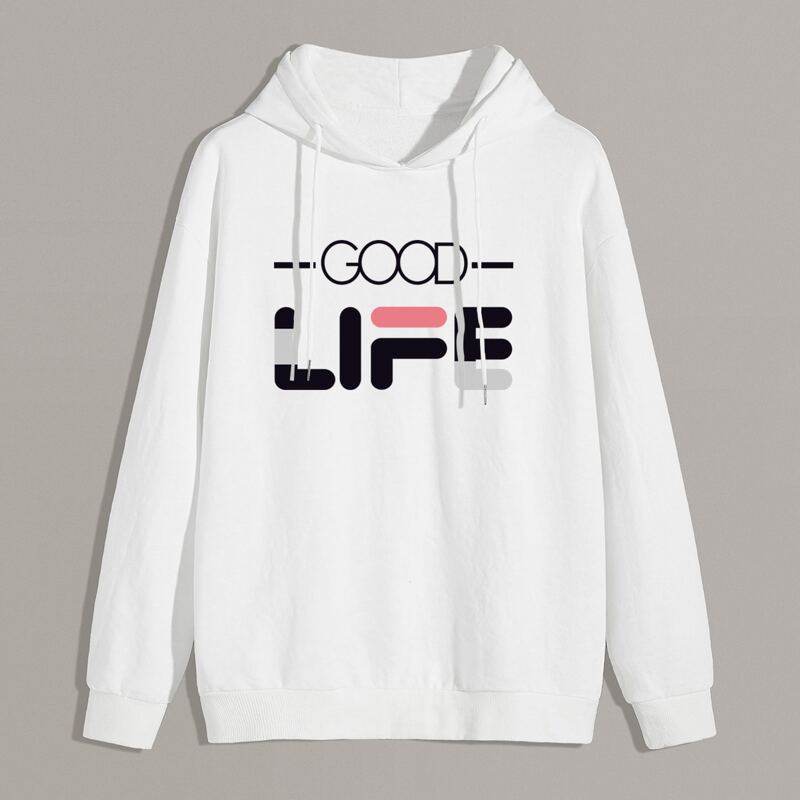 

Guys Letter Graphic Drawstring Hoodie, White