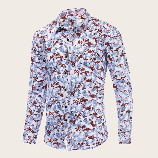 

Men Allover Print Button Up Shirt, Multicolor
