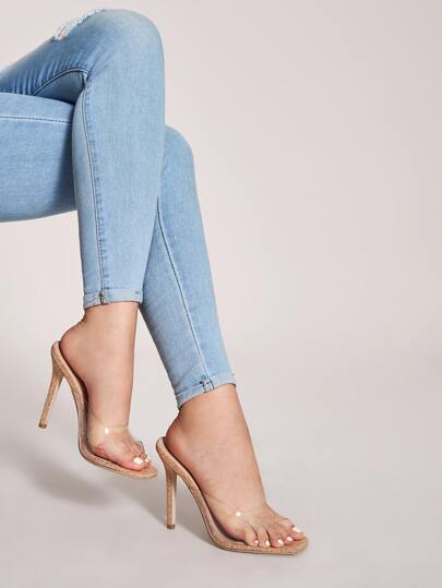 Clear Open Toe Stiletto Heeled Mules