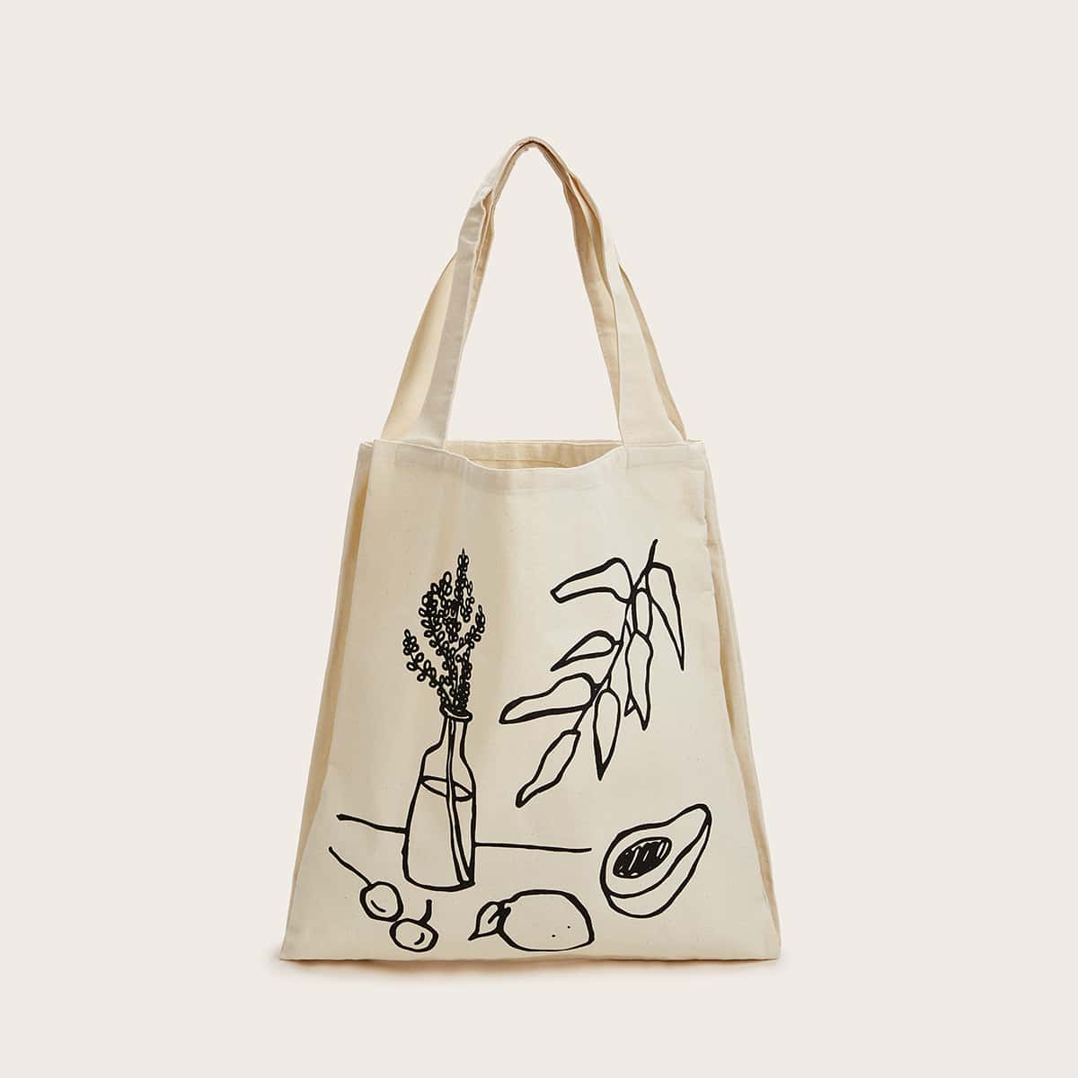 

Leaf & Vase Graphic Canvas Book Bag, Beige