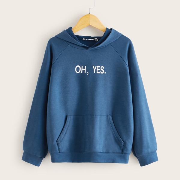 

Boys Slogan Graphic Pocket Front Raglan Sleeve Hoodie, Navy blue