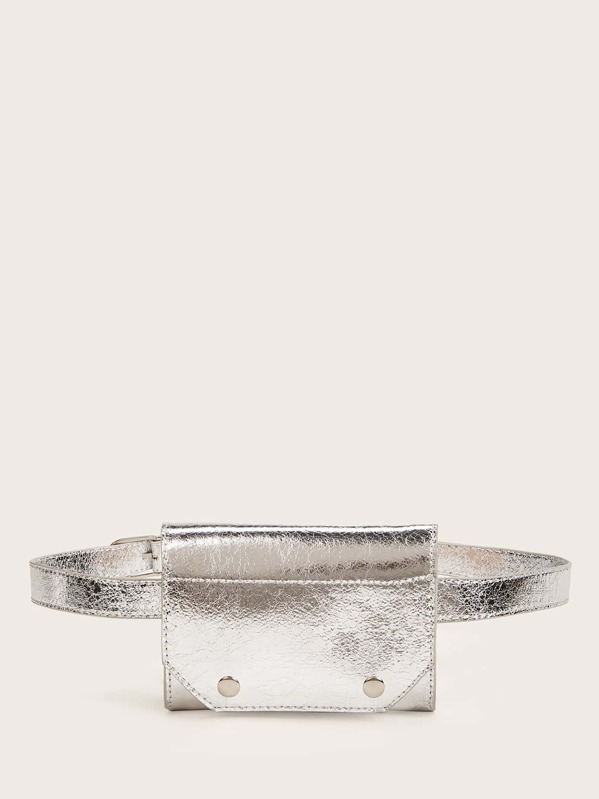 

Solid Flap Bum Bag, Silver