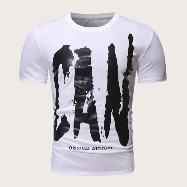 

Men Letter Graphic Round Neck Tee, White