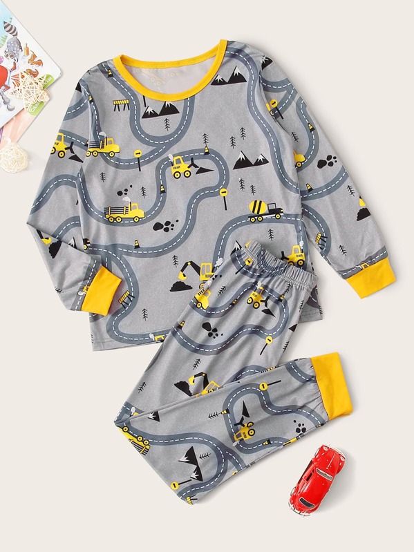 

Boys Cartoon Car Track Print PJ Set, Grey, Bogdan