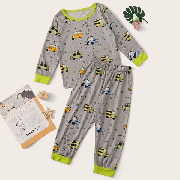

Toddler Boys Cartoon Car PJ Set, Grey