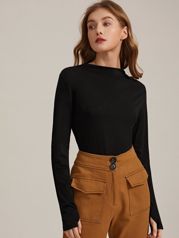 

Funnel Neck Solid Tee, Black, Varvara P