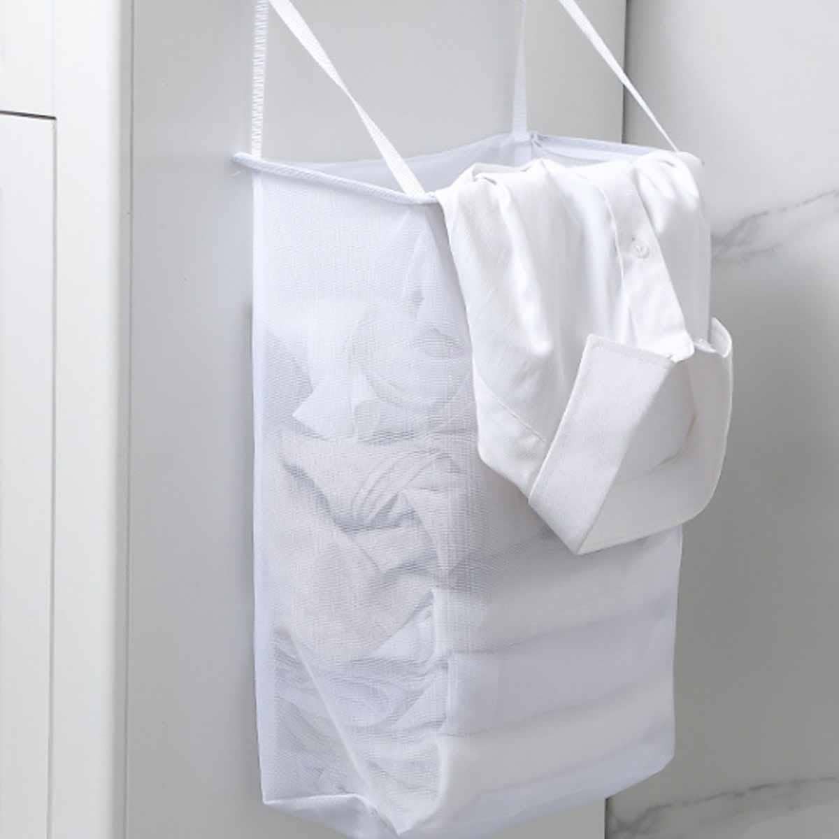 

1pc Foldable Wall Hanging Laundry Basket, White