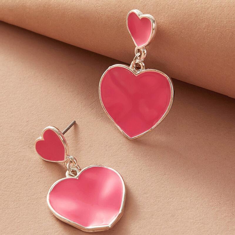 

1pair Heart Drop Earrings, Pink