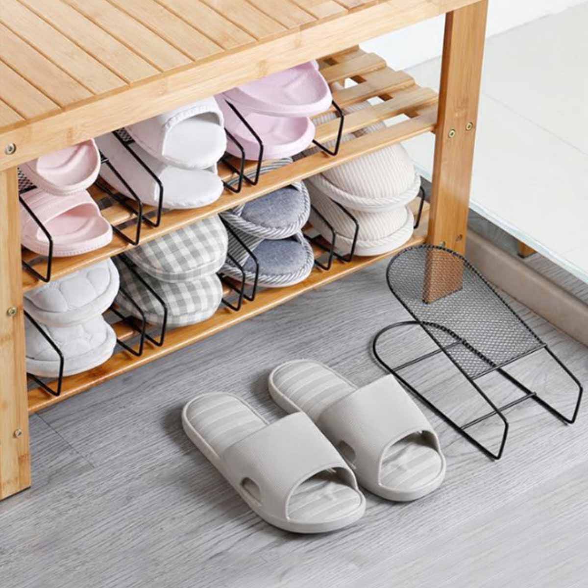 

1pc Iron Double Layer Shoes Rack, Black