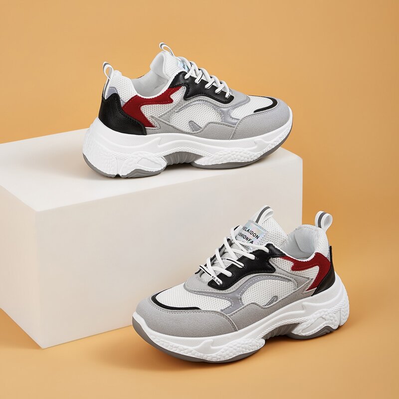 

Lace-up Front Suede Panel Chunky Sneakers, Multicolor
